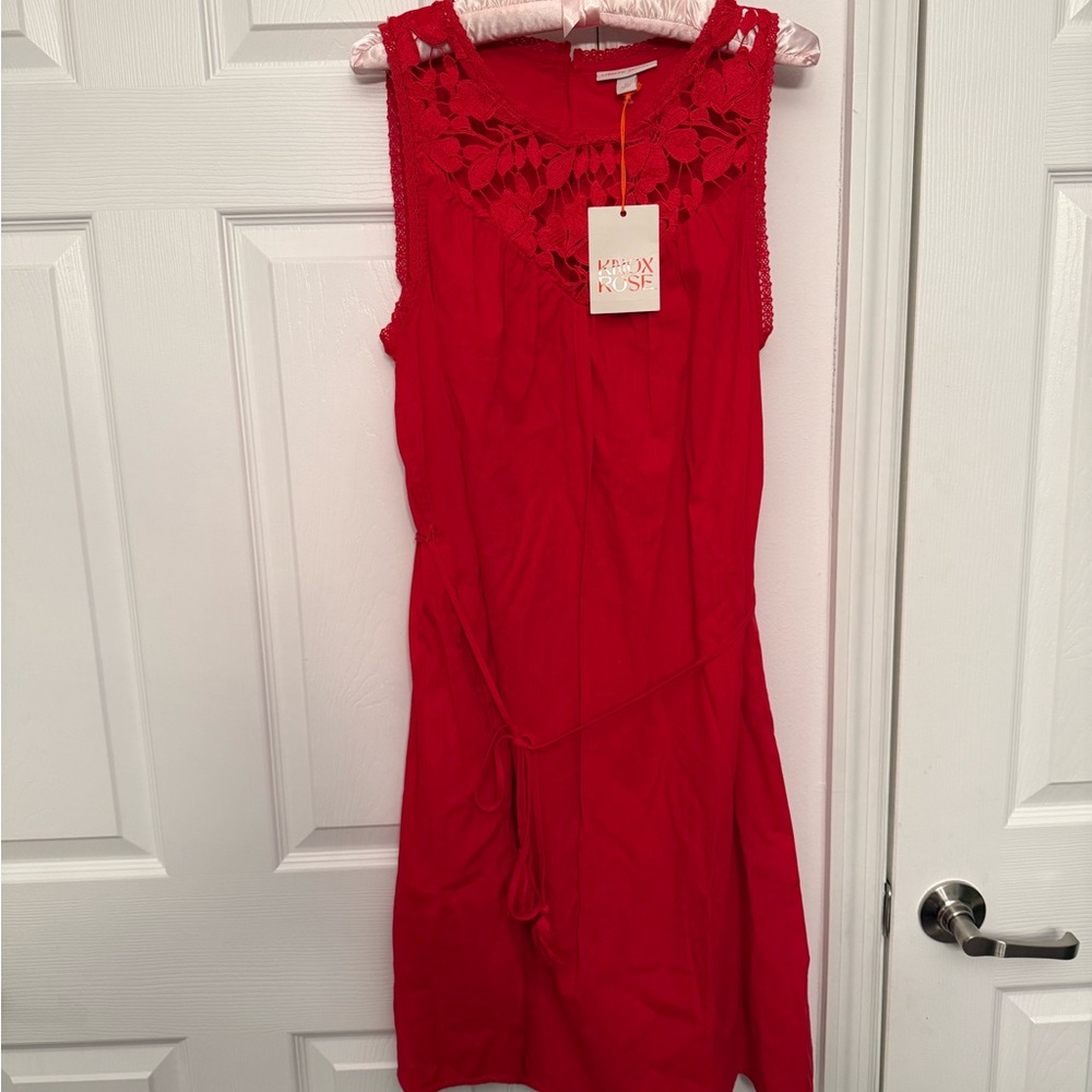 Knox Rose Red Sleeveless Midi Dress with Lace Yoke